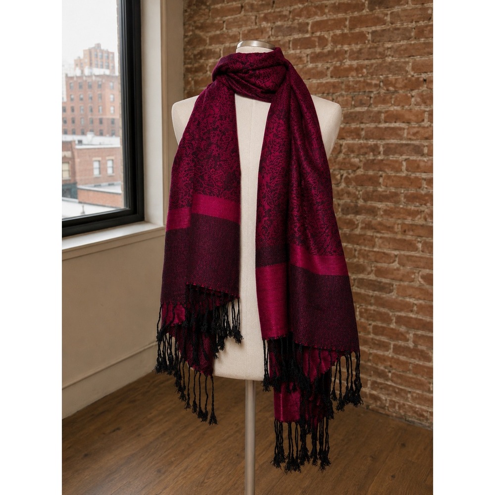 Magenta Pink Paisley Shawl Wrap Scarf Festival Boho Layering Chic Eclectic
